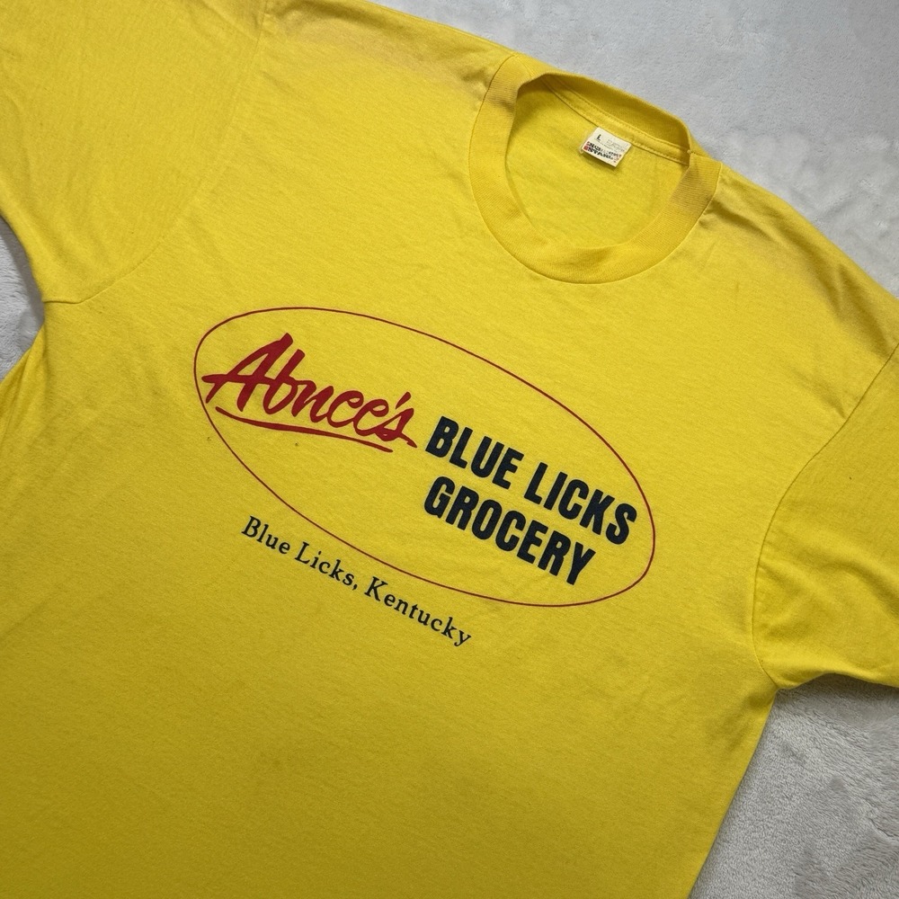 Vintage 80s Abnee's Blue Licks Grocery Kentucky T Shirt L Single Stitch USA